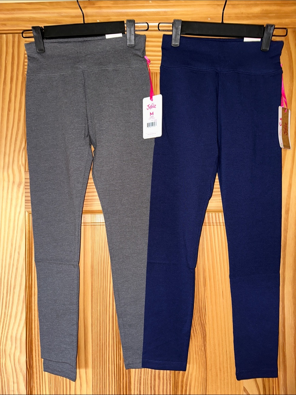 Justice Full-Length Girls' Leggings (2-Pack) steel heather/french navy NWT